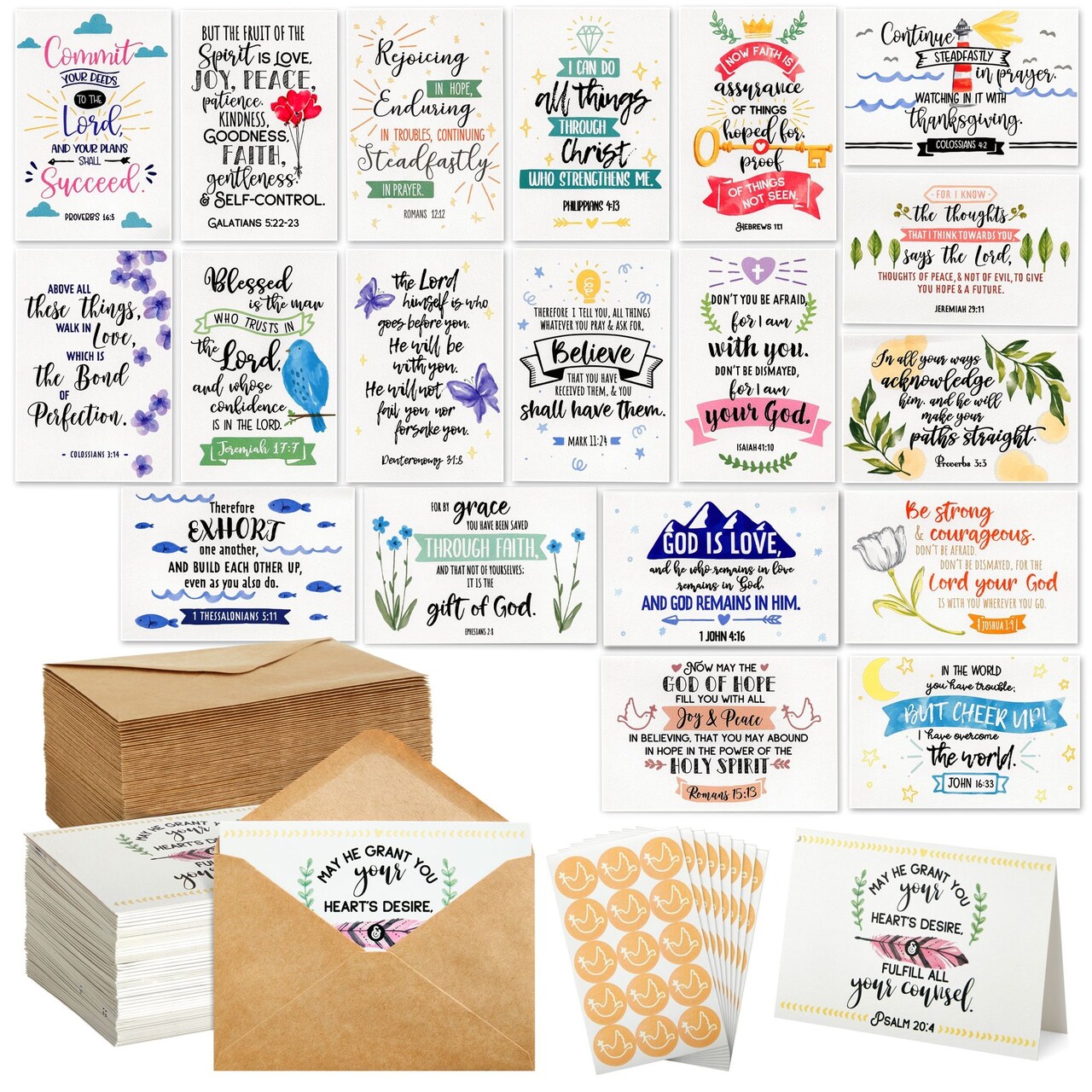 120 Pack Christian Greeting Cards Bulk with Envelopes, Religious Encouragement Scripture, 20 Inspirational Bible Verse Designs (4x6 In)